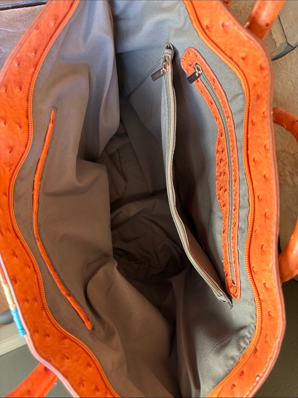 St. Barry PVC Orange Multicolor Textured Tote Bag - Picture 6 of 10